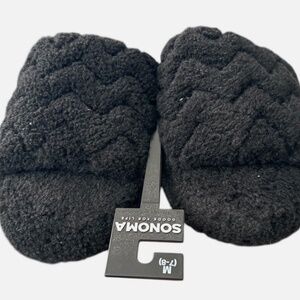 Women's Sonoma Kohl's Slippers Slide Black Faux Fur Size Medium 7/8